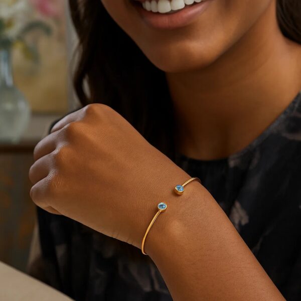 14K Yellow Gold Blue Topaz Open Cuff Bangle (2.00 mm) - alternate view 4
