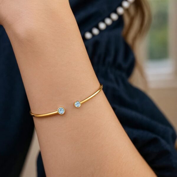 14K Yellow Gold Blue Topaz Open Cuff Bangle (2.00 mm) - alternate view 5