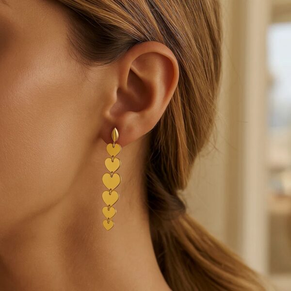 14K Yellow Gold Heart Drop Earrings - alternate view 4