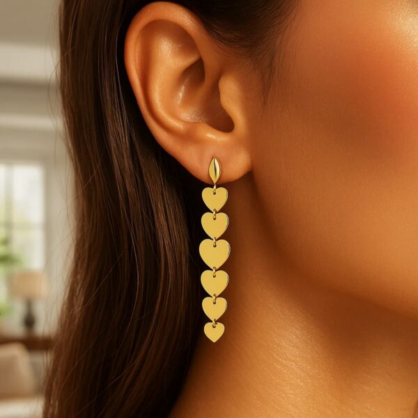 14K Yellow Gold Heart Drop Earrings - alternate view 5