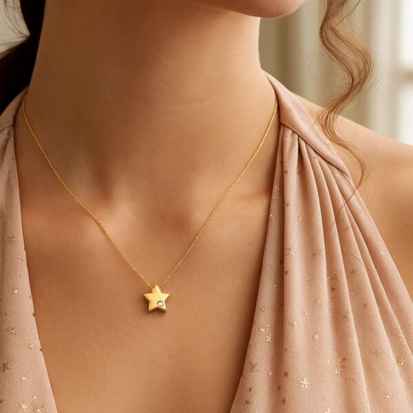 14k Yellow Gold Polished Star Necklace with Diamond - alternate view 2