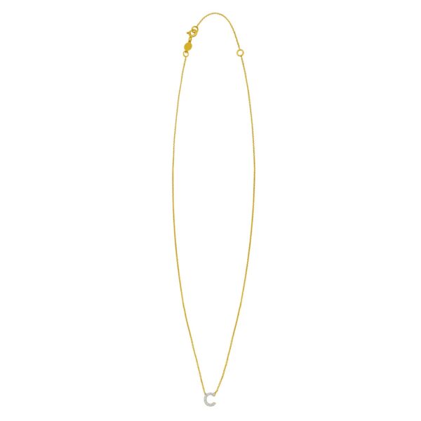 14K Yellow Gold Mini Diamond C Initial Pendant Necklace - alternate view 2