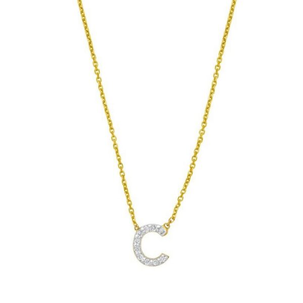 14K Yellow Gold Mini Diamond C Initial Pendant Necklace - alternate view 3