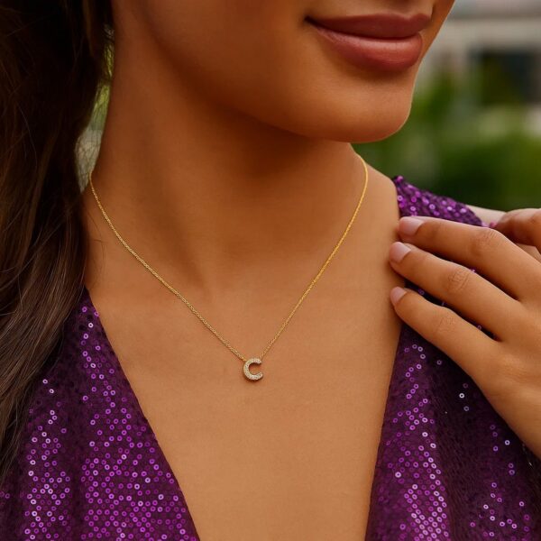 14K Yellow Gold Mini Diamond C Initial Pendant Necklace - alternate view 5