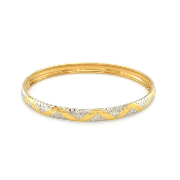 10k Two-Tone Gold Textured Zigzag Style Bangle (6.00 mm) - alternate view 3