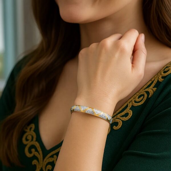 10k Two-Tone Gold Textured Zigzag Style Bangle (6.00 mm) - alternate view 4