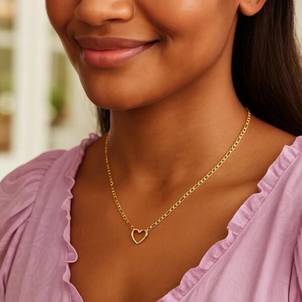 10K Yellow Gold Figaro Chain Heart Necklace - alternate view 3