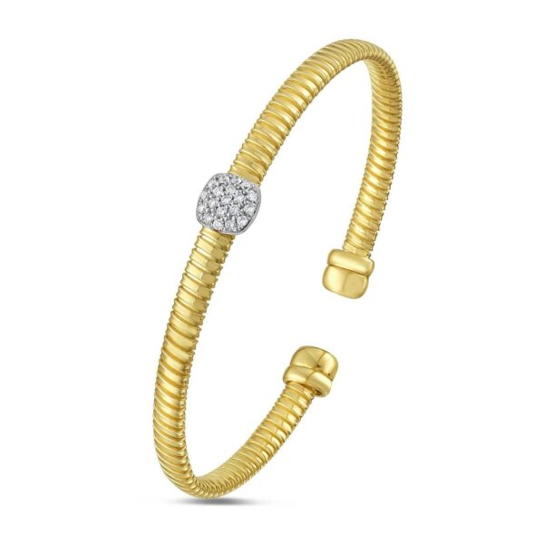 14K Two Tone Diamond Square Tubogas Cuff - Two-Tone Gold