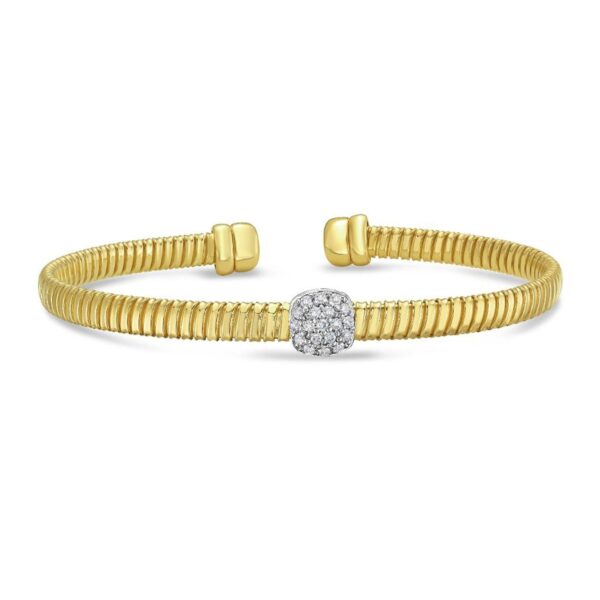 14K Two Tone Diamond Square Tubogas Cuff - Two-Tone Gold - alternate view 2