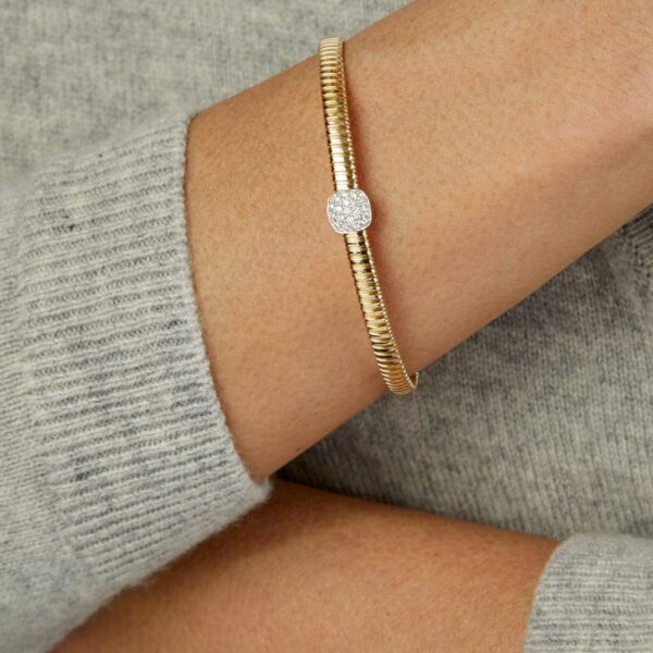 14K Two Tone Diamond Square Tubogas Cuff - Two-Tone Gold - alternate view 3