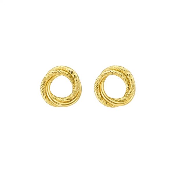 14K Yellow Gold Diamond Cut Interlocking Trinity Stud Earrings (11.30 mm) - alternate view 2
