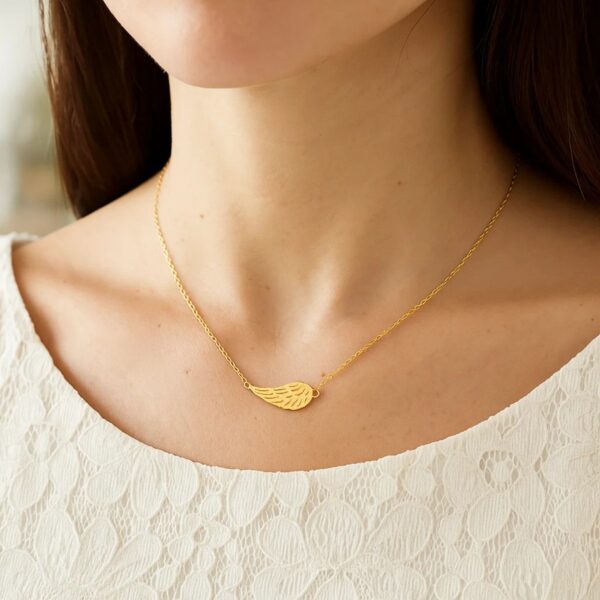 14K Yellow Gold Angel Wing Necklace - alternate view 3