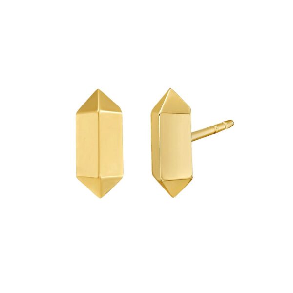 14K Yellow Gold Long Hexagon Post Earrings - alternate view 2