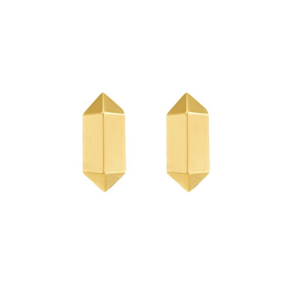 14K Yellow Gold Long Hexagon Post Earrings - alternate view 3