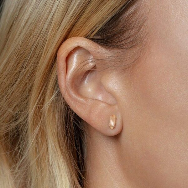 14K Yellow Gold Long Hexagon Post Earrings - alternate view 4