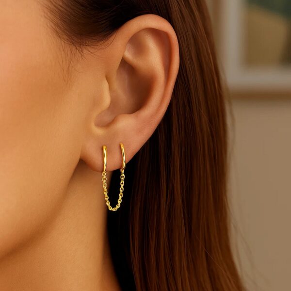 14k Yellow Gold Two Hole Huggie Style Hoop Earrings - alternate view 4