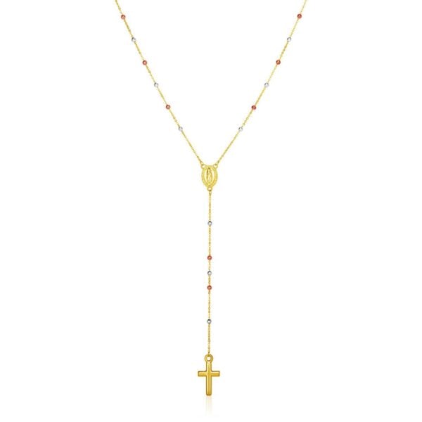 14k Tri Color Gold Lariat Rosary Necklace - Tri-Color Gold