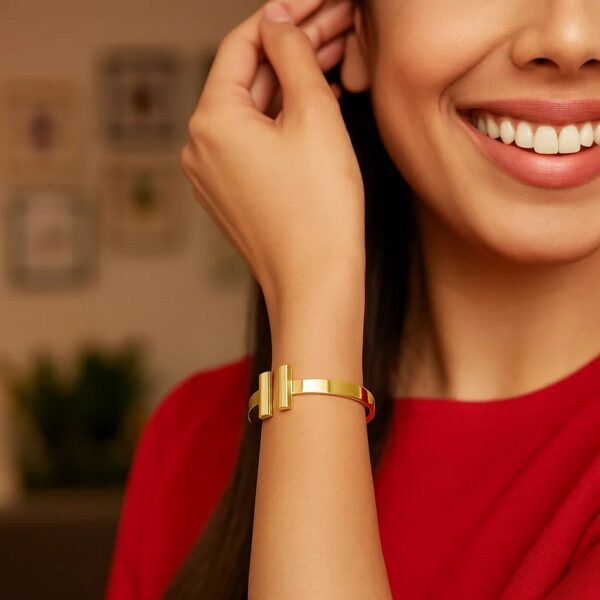 14k Yellow Gold High Polish Bar Cuff Bangle (6.00 mm) - alternate view 3