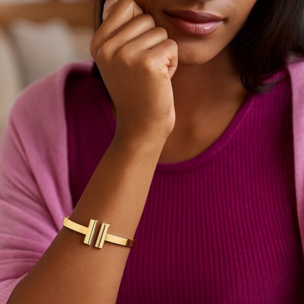 14k Yellow Gold High Polish Bar Cuff Bangle (6.00 mm) - alternate view 4