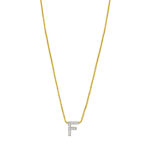 14K Yellow Gold Mini Diamond F Initial Pendant Necklace