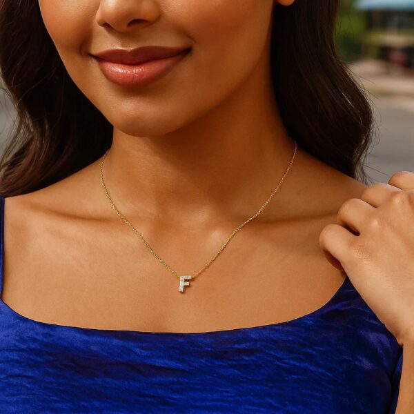 14K Yellow Gold Mini Diamond F Initial Pendant Necklace - alternate view 4