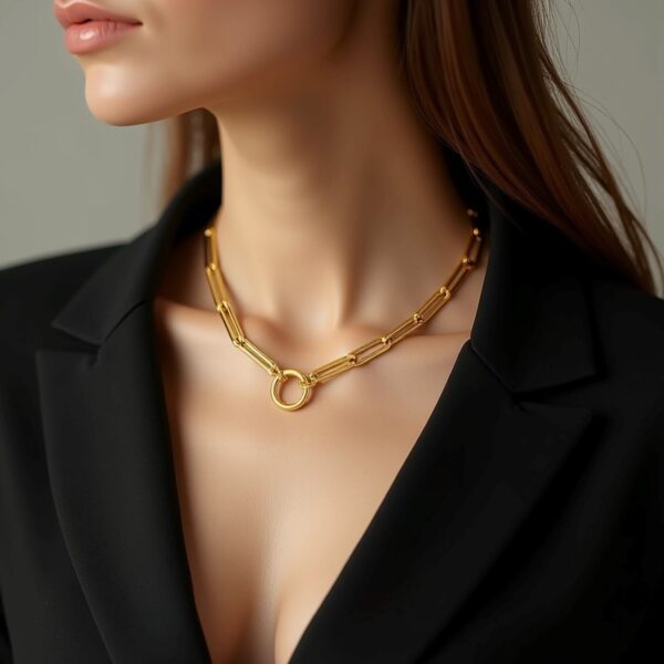 14k Yellow Gold High Polish Elongated Paperclip Chain Circle Necklace - alternate view 4