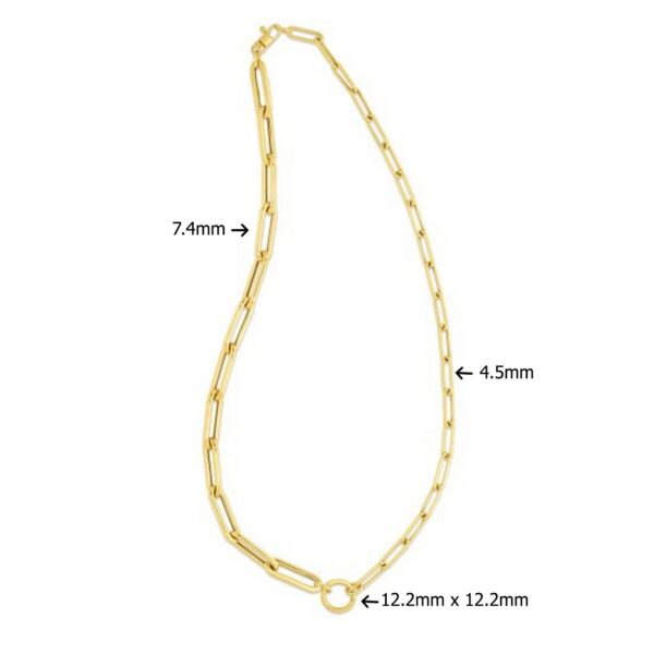 14k Yellow Gold High Polish Elongated Paperclip Chain Circle Necklace - alternate view 2