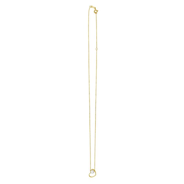 Open Heart and Pearl Necklace in 14K Yellow Gold - alternate view 2
