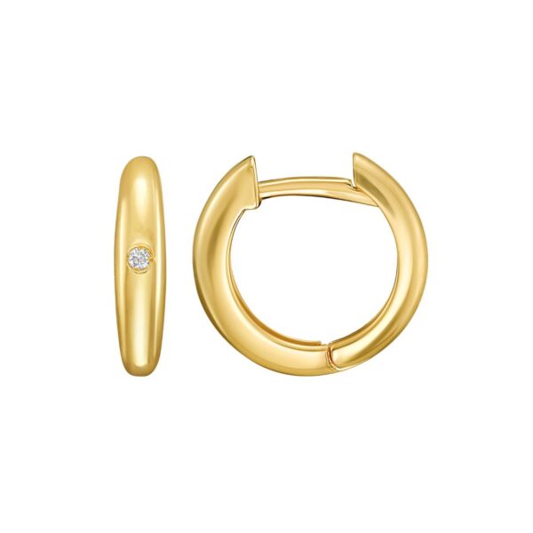14K Yellow Gold Diamond Small Hoop Earrings - alternate view 2