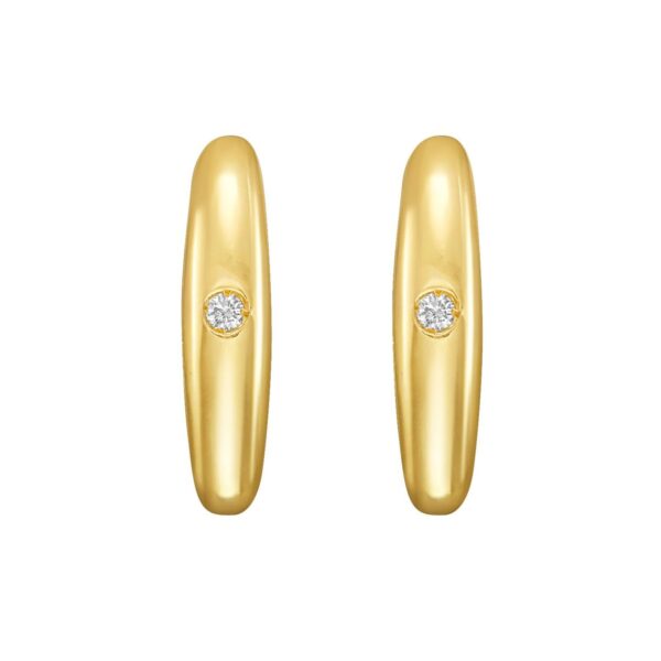 14K Yellow Gold Diamond Small Hoop Earrings - alternate view 3