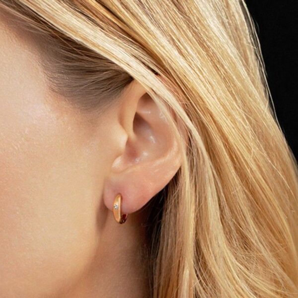 14K Yellow Gold Diamond Small Hoop Earrings - alternate view 4