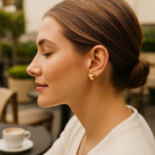 Puffed Up Heart Stud Earrings in 14K Yellow Gold - alternate view 3