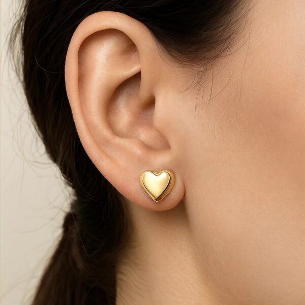 Puffed Up Heart Stud Earrings in 14K Yellow Gold - alternate view 4