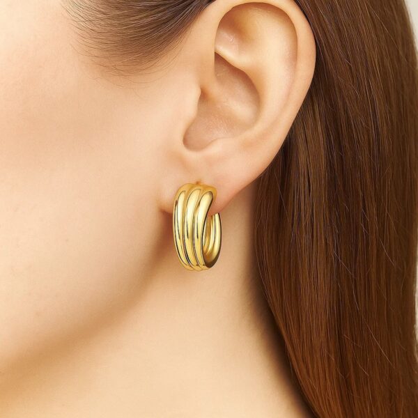 14K Yellow Gold 3 Row Graduated Hoop Earrings - alternate view 2