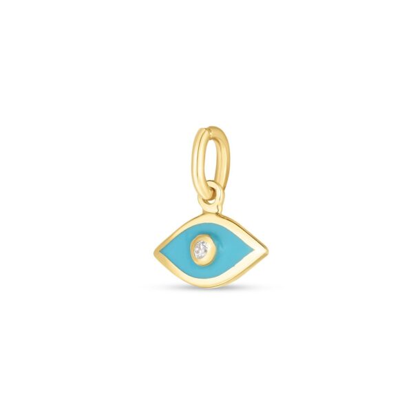 14k Yellow Gold Mini Blue Enamel Evil Eye Charm - alternate view 2
