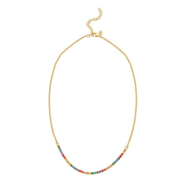 Sterling Silver Gold Plated Rainbow CZ Necklace - alternate view 2