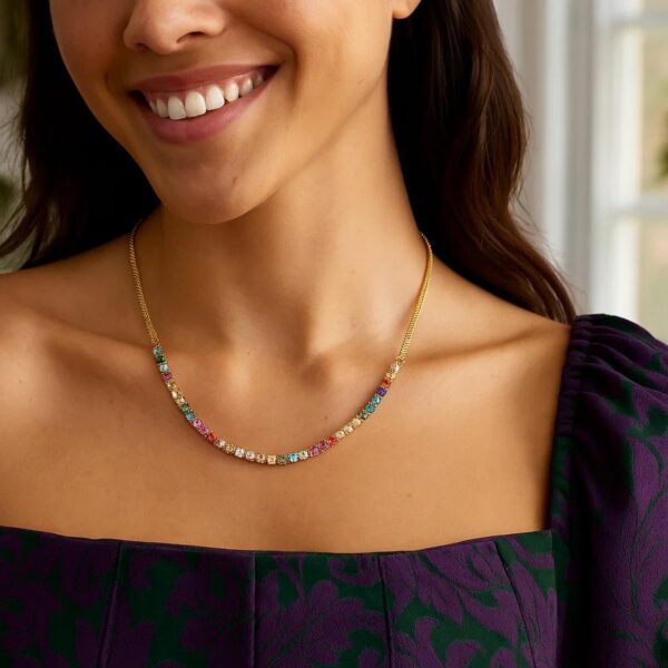 Sterling Silver Gold Plated Rainbow CZ Necklace - alternate view 3