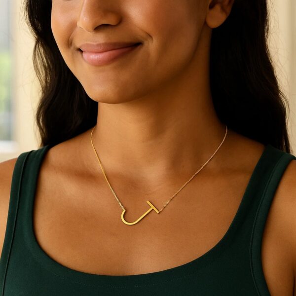 14K Yellow Gold Yours Truly Large Initial J Necklace - alternate view 3