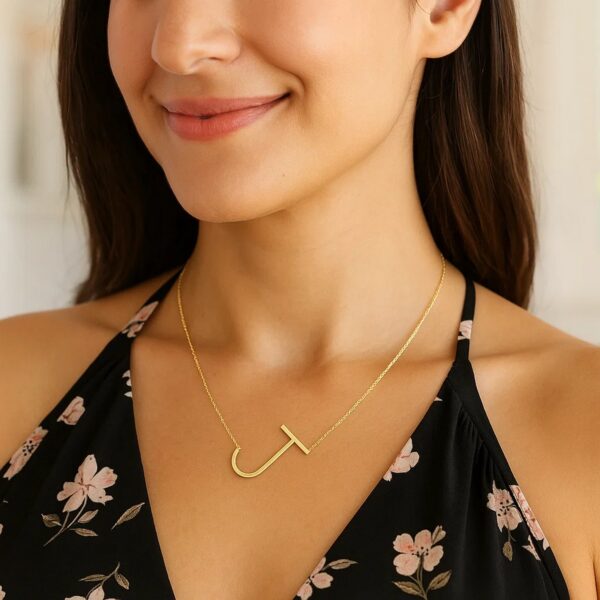 14K Yellow Gold Yours Truly Large Initial J Necklace - alternate view 4