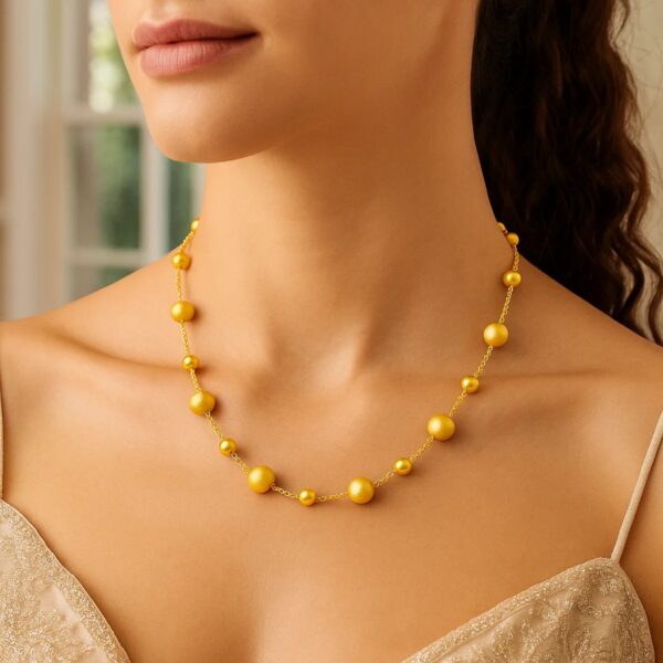14K Yellow Gold Polished and Satin Pebble Necklace - alternate view 3