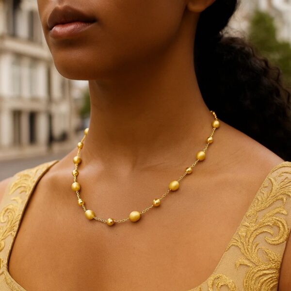 14K Yellow Gold Polished and Satin Pebble Necklace - alternate view 4