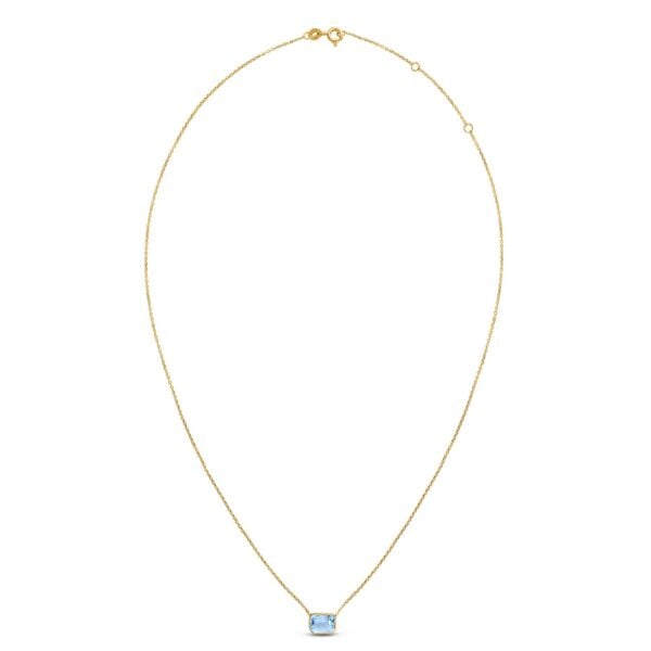 14K Yellow Gold Emerald Cut Blue Topaz Necklace