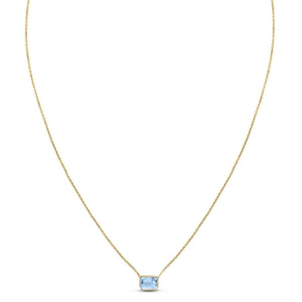 14K Yellow Gold Emerald Cut Blue Topaz Necklace - alternate view 2