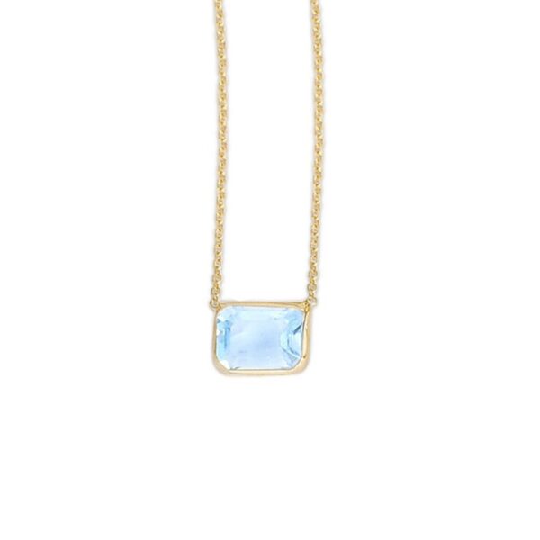 14K Yellow Gold Emerald Cut Blue Topaz Necklace - alternate view 3