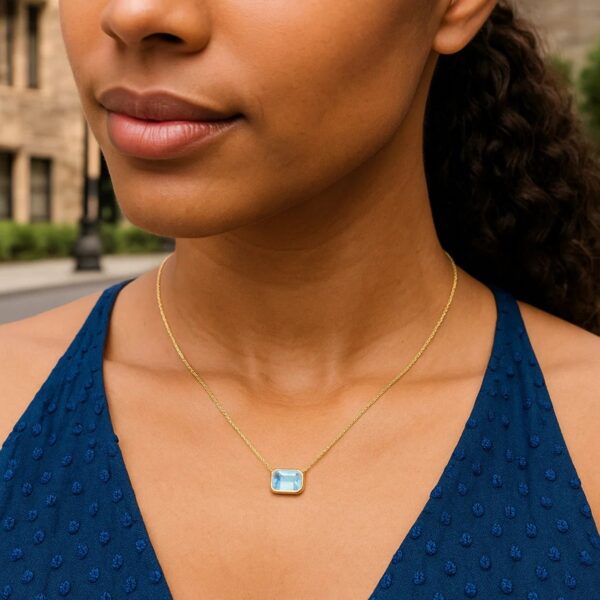 14K Yellow Gold Emerald Cut Blue Topaz Necklace - alternate view 5
