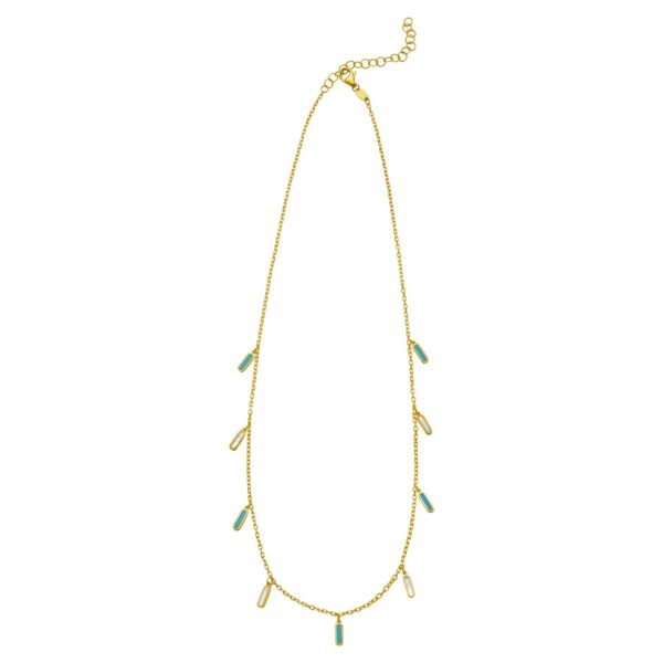 14K Yellow Gold Turquoise And MOP Inlay Station Necklace - alternate view 2