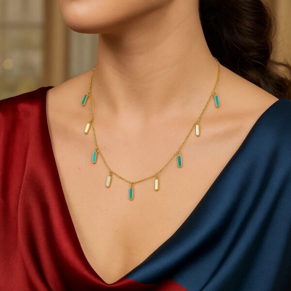 14K Yellow Gold Turquoise And MOP Inlay Station Necklace - alternate view 3