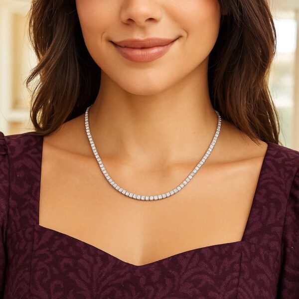 Sterling Silver Rhodium Plated CZ Tennis Necklace - alternate view 4