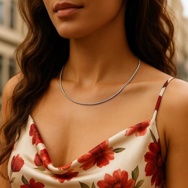 Sterling Silver Round Omega Style Chain Necklace with Rhodium Plating (1.55mm) - alternate view 5