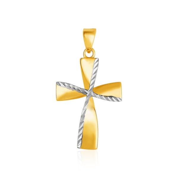 14k Two-Toned Yellow and White Gold Textured Cross Pendant - Two-Tone Gold